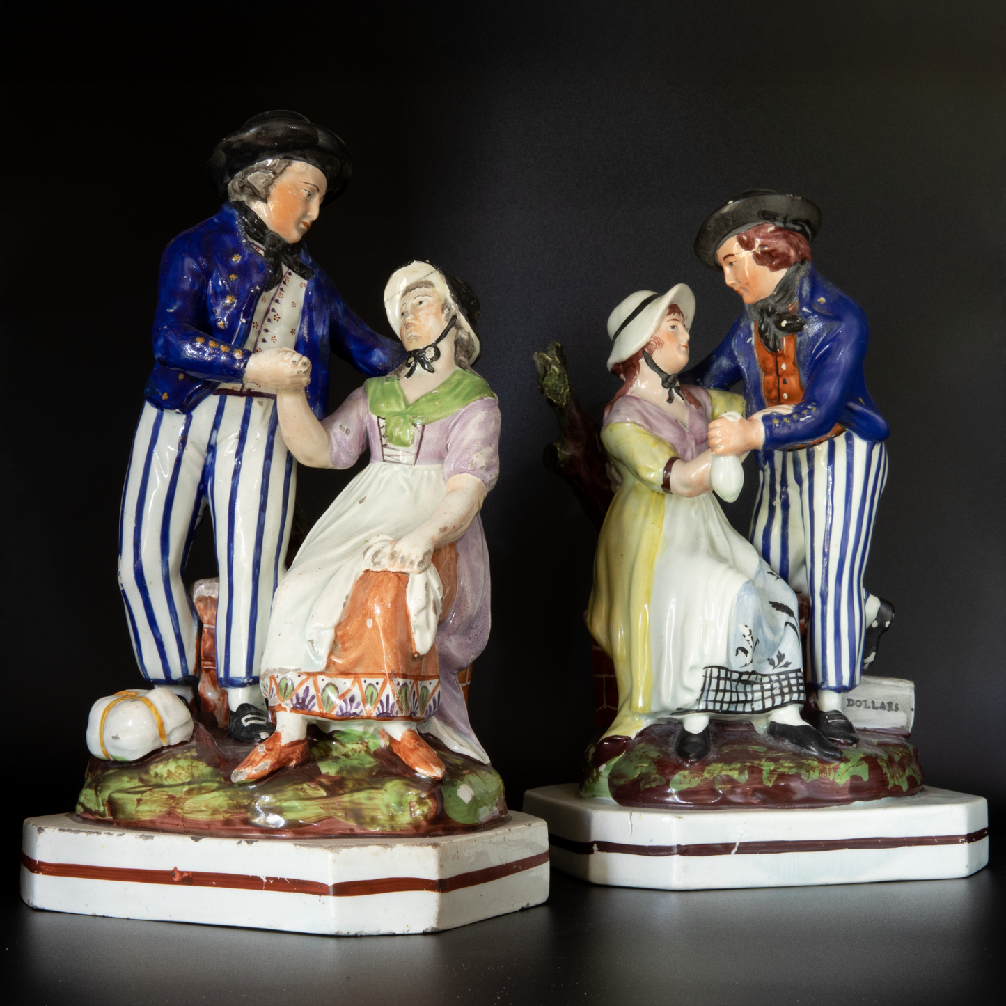PAIR of Staffordshire Pottery Pearlware Figures - Sailor's Farewell & Return - Early 19th Century