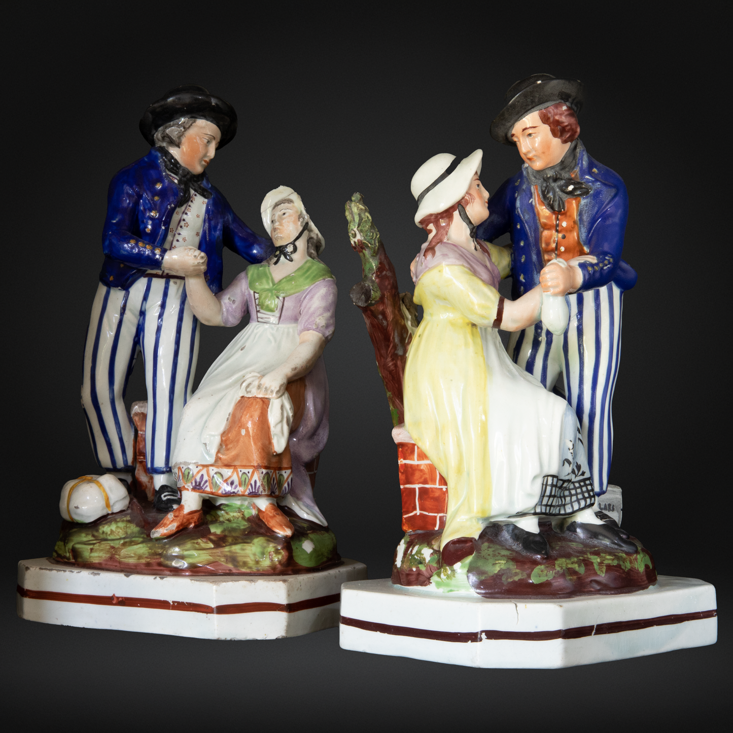 PAIR of Staffordshire Pottery Pearlware Figures - Sailor's Farewell & Return - Early 19th Century