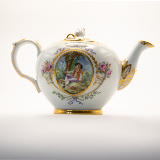 A Small Royal Copenhagen Porcelain Bullet-Shaped Teapot & Cover, late 18th century