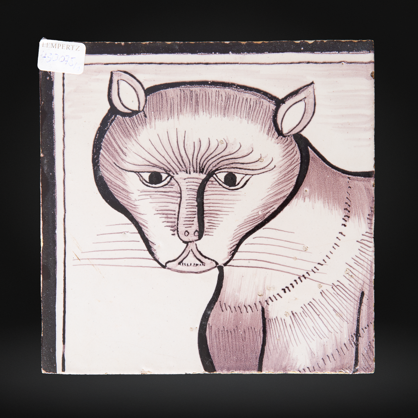 Pair of Antique Dutch Delft Manganese Cat & Dog Tile Mural Panels