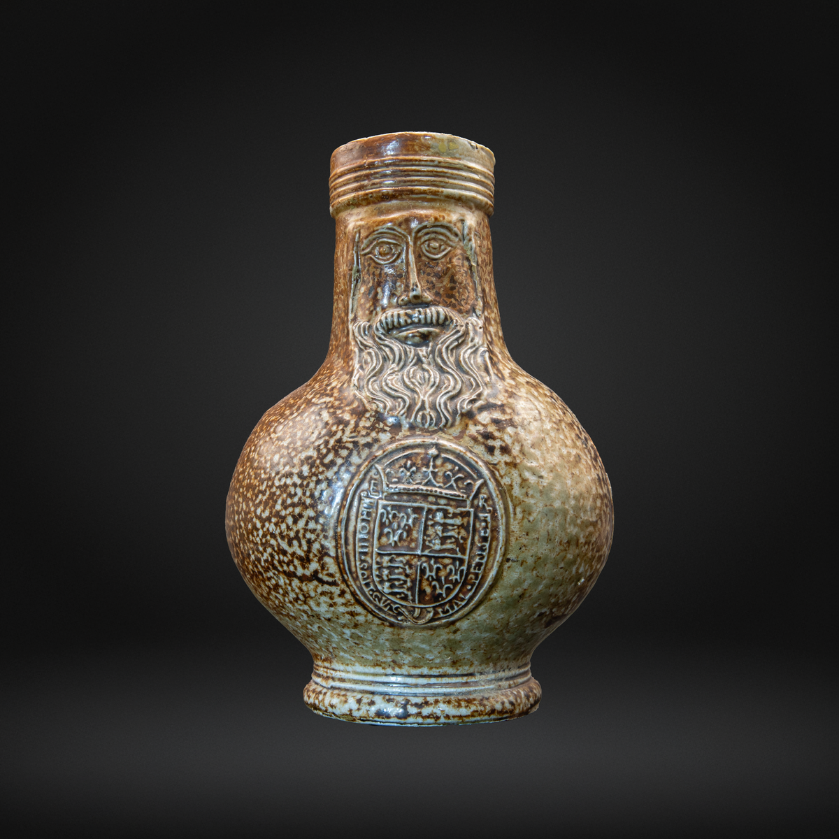 16th Century 3x Medallion Bellarmine Bottle, ELIZABETH I Coat of Arms