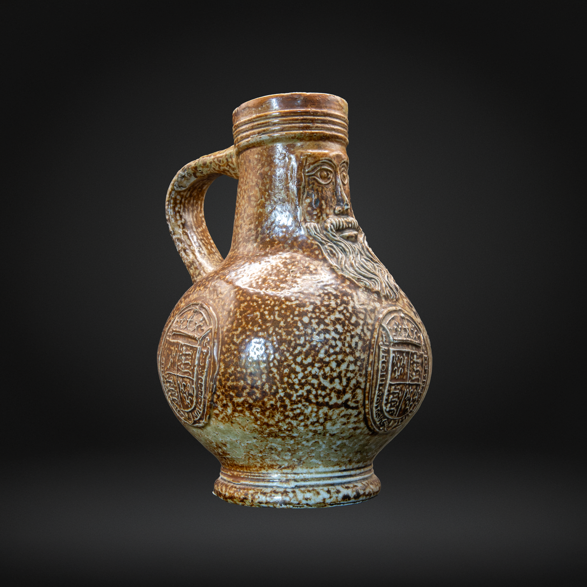 16th Century 3x Medallion Bellarmine Bottle, ELIZABETH I Coat of Arms