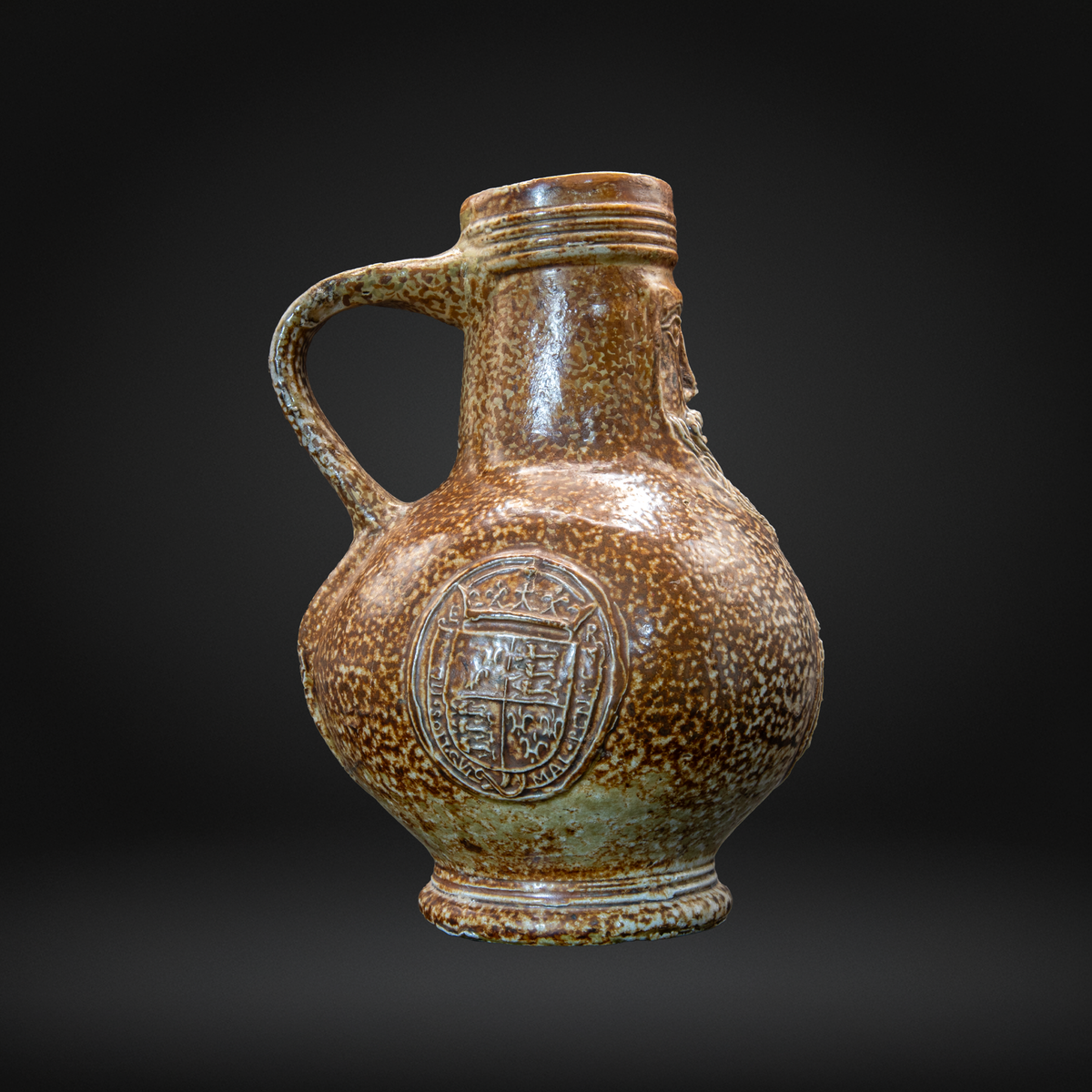 16th Century 3x Medallion Bellarmine Bottle, ELIZABETH I Coat of Arms