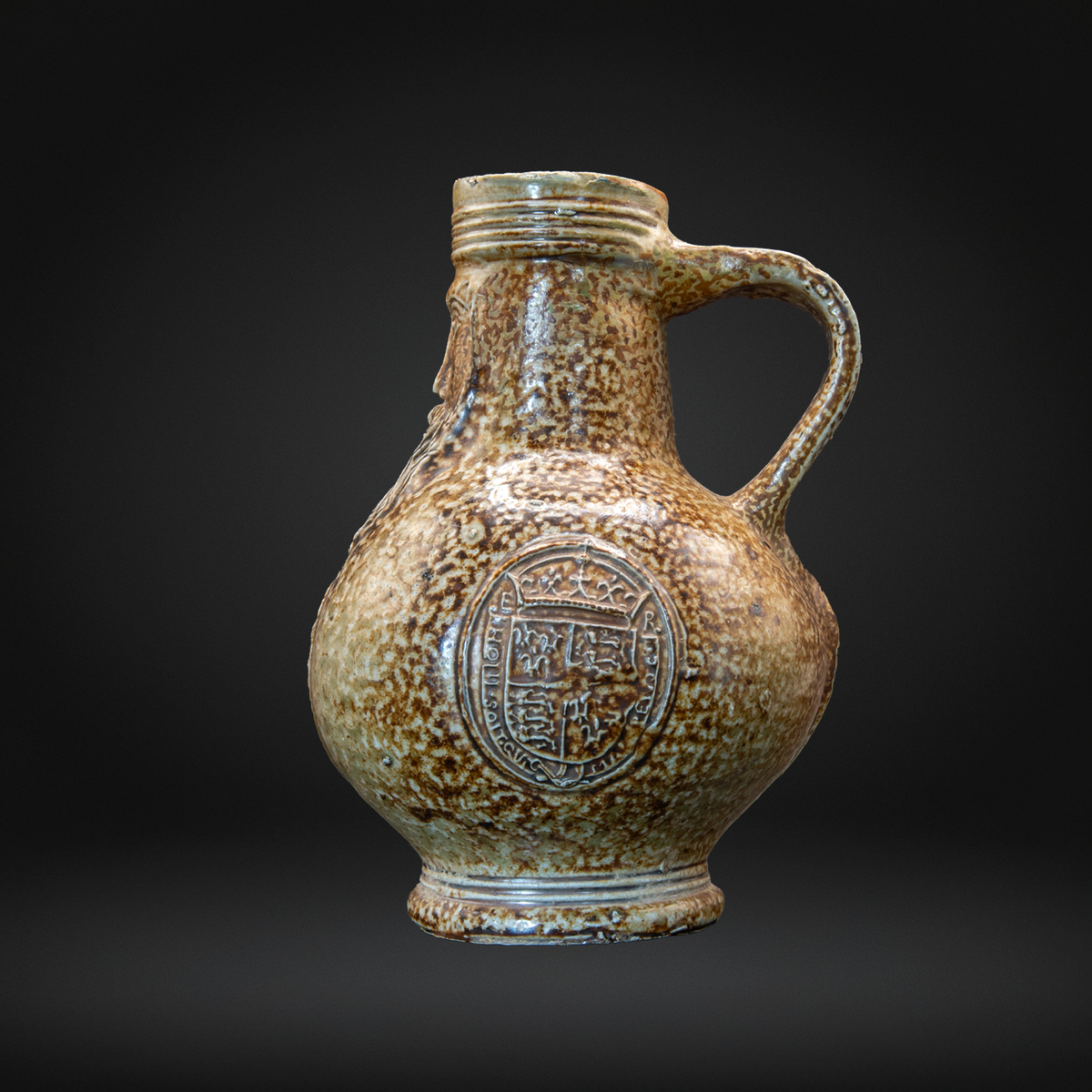 16th Century 3x Medallion Bellarmine Bottle, ELIZABETH I Coat of Arms