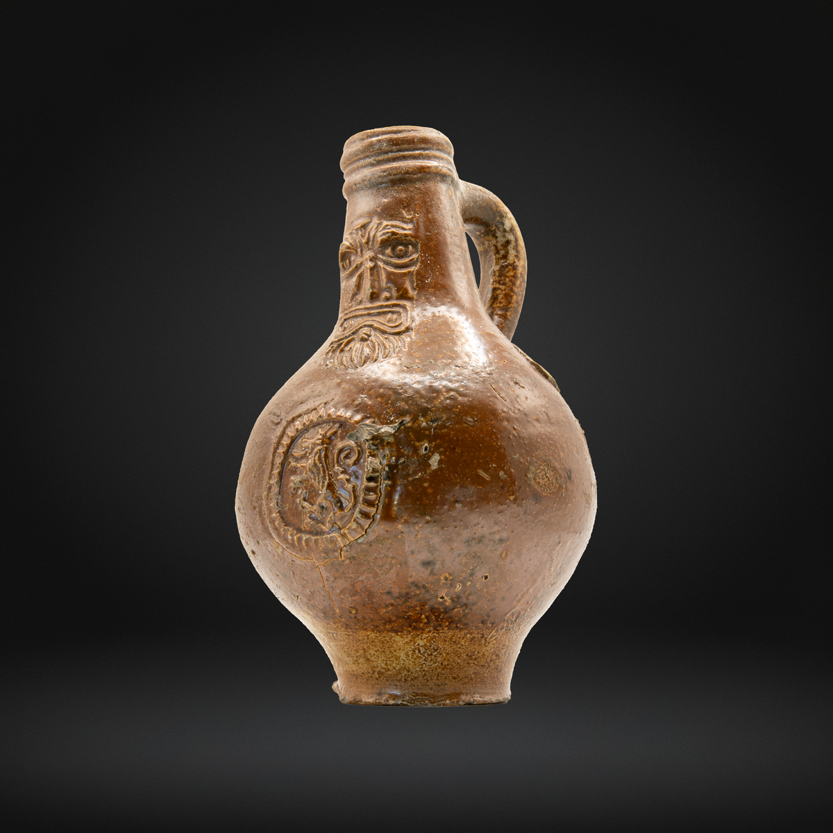 17th Century Bellarmine Bottle, Rampant Lion Medallion
