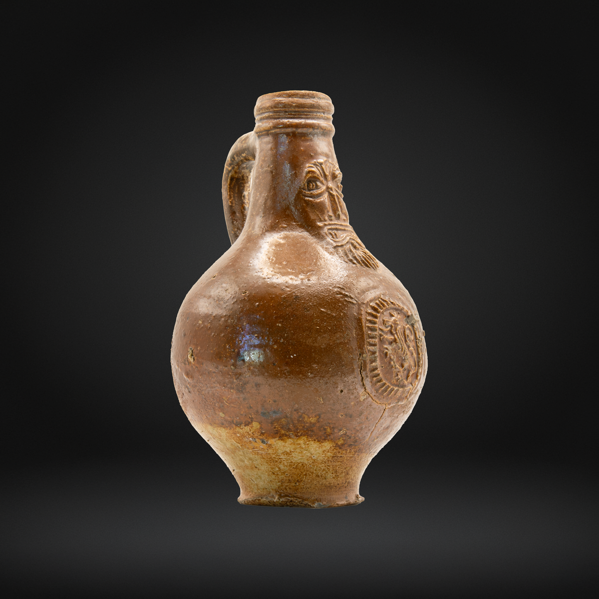 17th Century Bellarmine Bottle, Rampant Lion Medallion